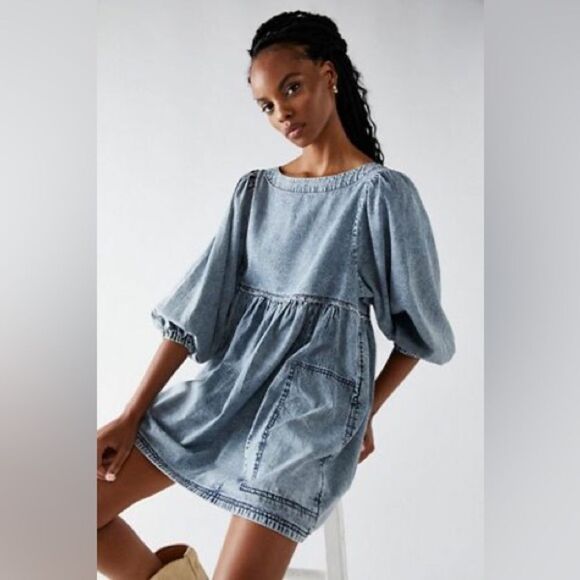Free People Get Obsessed Cotton Denim Mini Dress - Picture 1 of 11